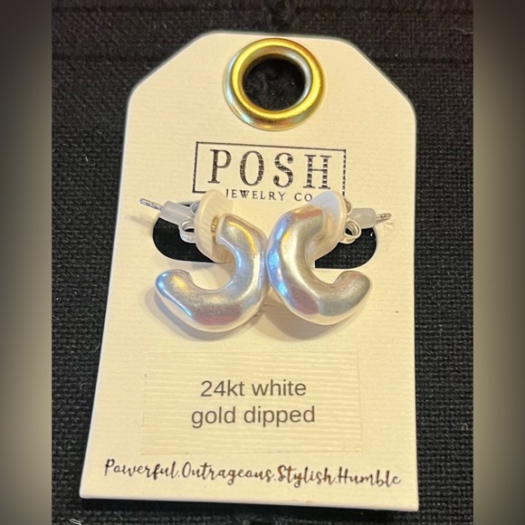 NNW 24KT White Gold Hoop Pierced Earrings - Picture 3 of 6